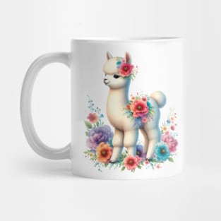 An alpaca decorated with beautiful colorful flowers. Mug